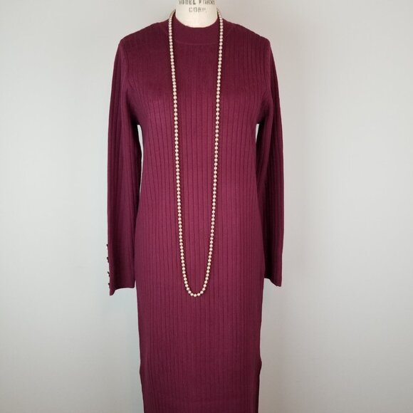 Apricot Burgundy Wine Long Sleeve Knit Sweater Midi Dress Size 10 NEW w/Tags - Picture 1 of 10